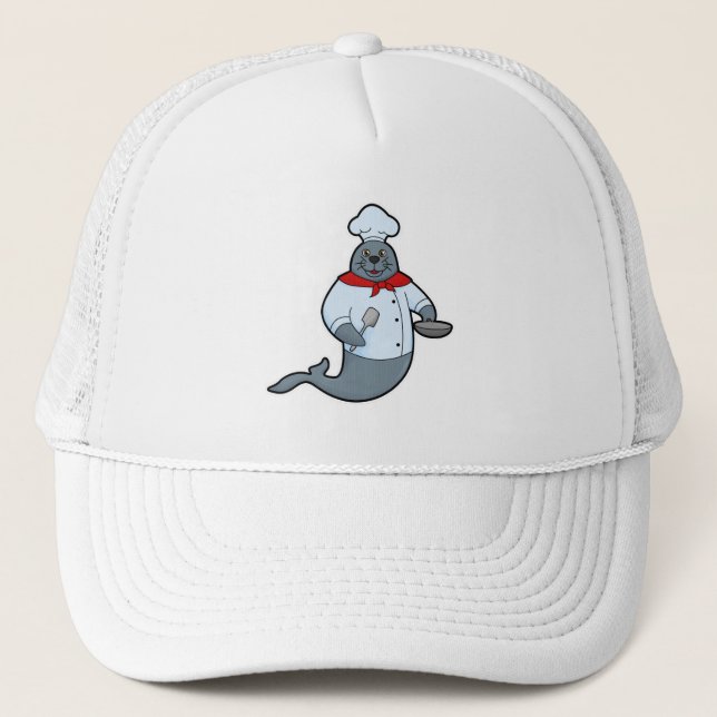 Seal as Cook with Pan & Spatula Trucker Hat (Front)