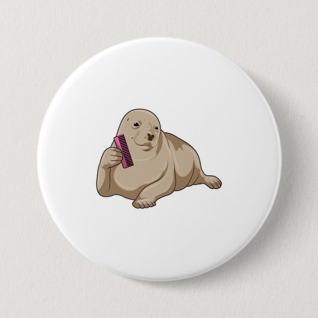 Seal as Hairdresser with Comb 3 Inch Round Button (Front)