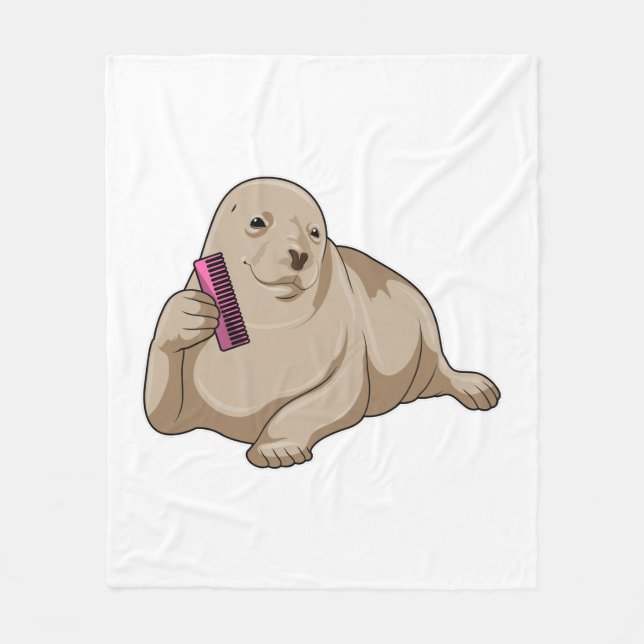 Seal as Hairdresser with Comb Fleece Blanket (Front)