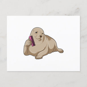 Seal as Hairdresser with Comb Postcard