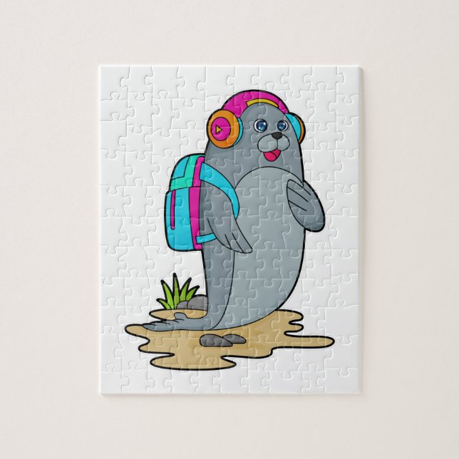 Seal as Hiker with Backpack Jigsaw Puzzle (Vertical)