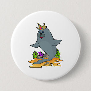 Seal as King with Crown 3 Inch Round Button