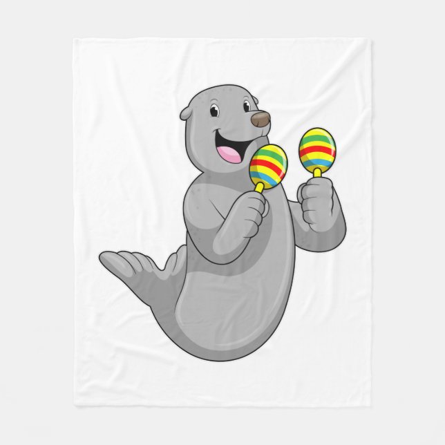 Seal as Musician with Maracas Fleece Blanket (Front)