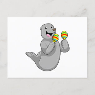 Seal as Musician with Maracas Postcard