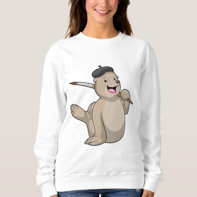 Seal as Painter with Paint brush Sweatshirt (Front)