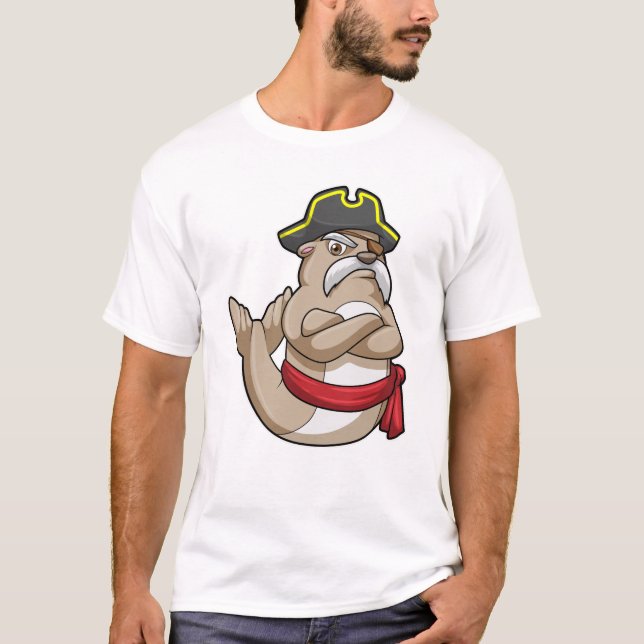 Seal as Pirate with Pirate hat T-Shirt (Front)