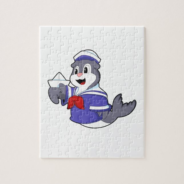 Seal as Sailor with Boat Jigsaw Puzzle (Vertical)
