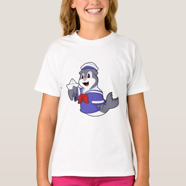 Seal as Sailor with Boat T-Shirt (Front)