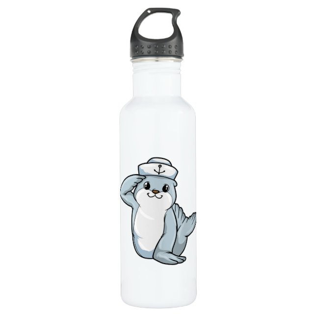 Seal as Sailor with Sailor hat 710 Ml Water Bottle (Front)