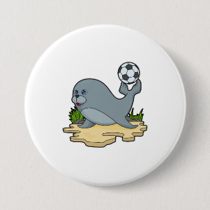 Seal as Soccer player with Soccer 3 Inch Round Button