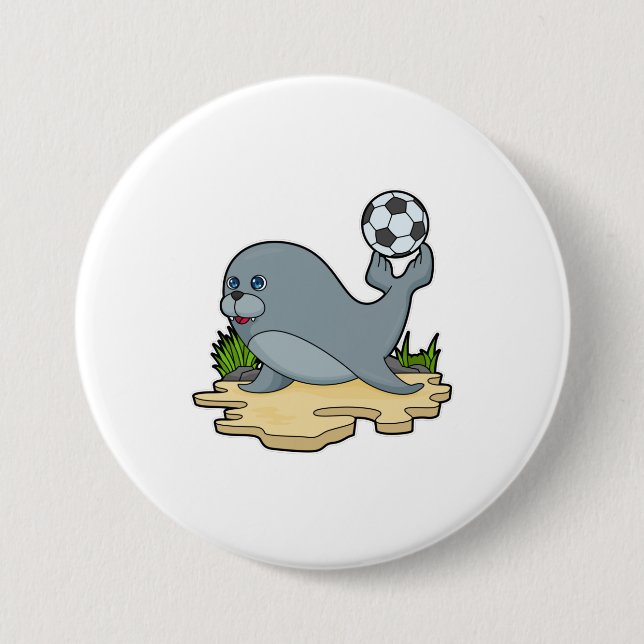 Seal as Soccer player with Soccer 3 Inch Round Button (Front)
