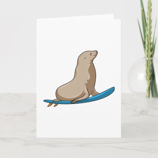 Seal as Surfer with Surfboard Card (Front)