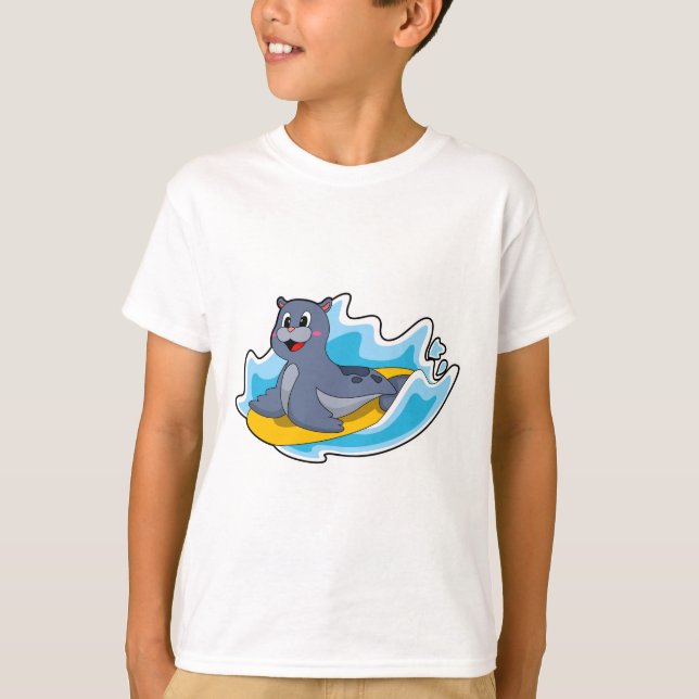 Seal as Surfer with Surfboard T-Shirt (Front)