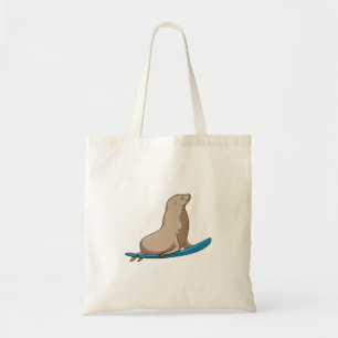 Seal as Surfer with Surfboard Tote Bag