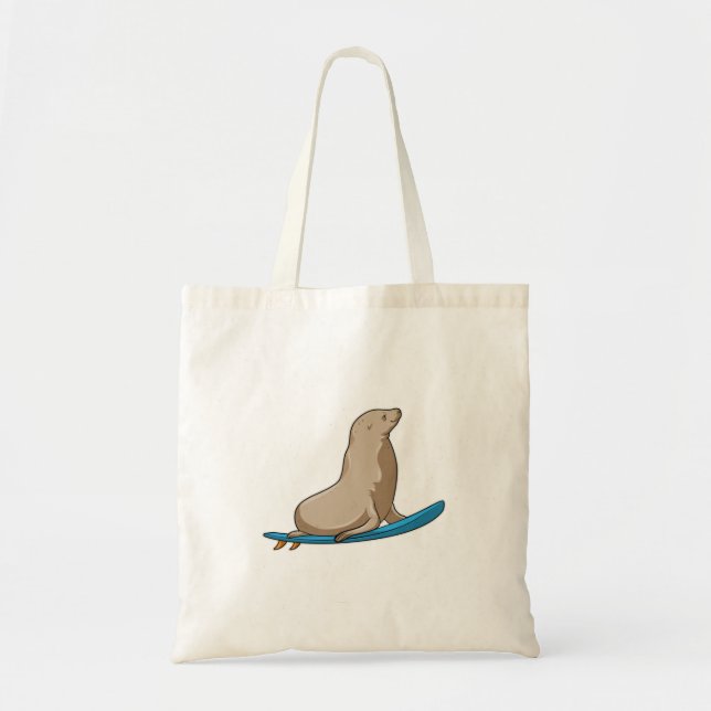 Seal as Surfer with Surfboard Tote Bag (Front)