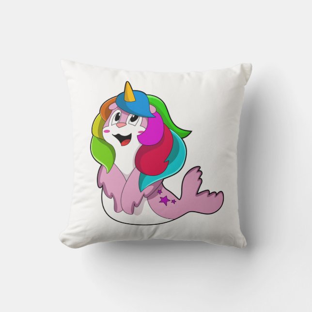 Seal as Unicorn Throw Pillow (Front)