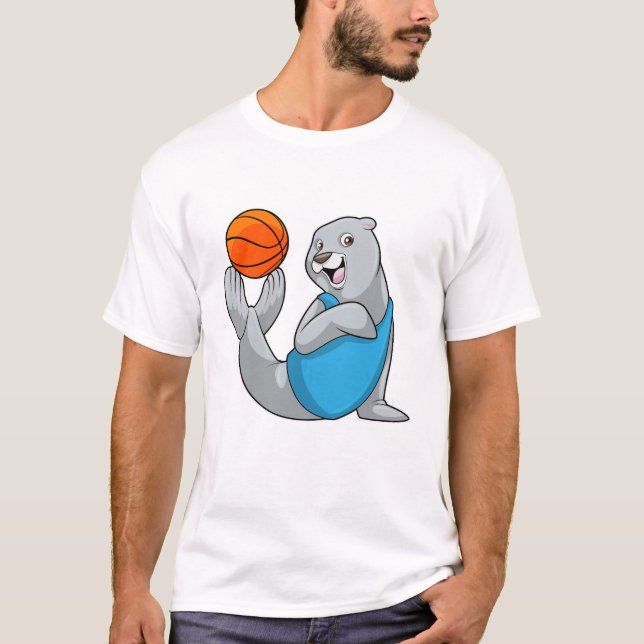 Seal at Basketball Sports T-Shirt (Front)