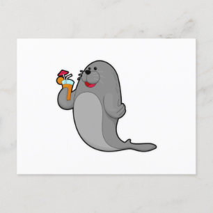 Seal at Drinking with Juice Postcard