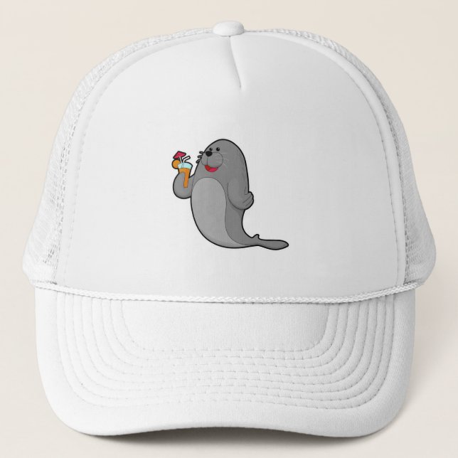Seal at Drinking with Juice Trucker Hat (Front)