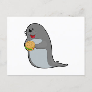 Seal at Eating with Burger Postcard