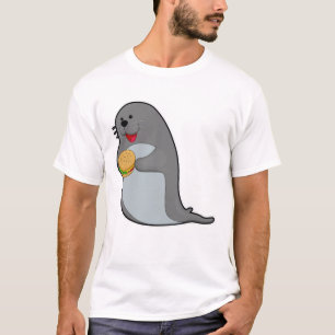 Seal at Eating with Burger T-Shirt