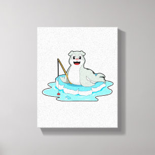 Seal at Fishing with Fishing rod Canvas Print