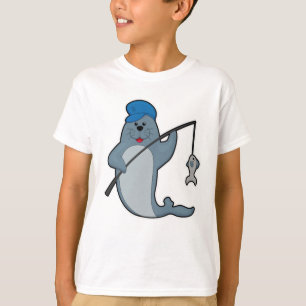 Seal at Fishing with Fishing rod & Fish T-Shirt
