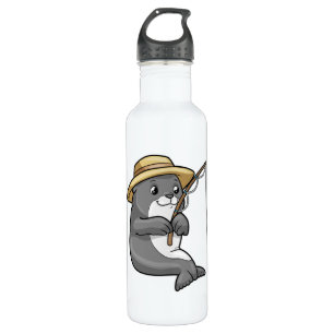 Seal at Fishing with Fishing rod & Hat 710 Ml Water Bottle