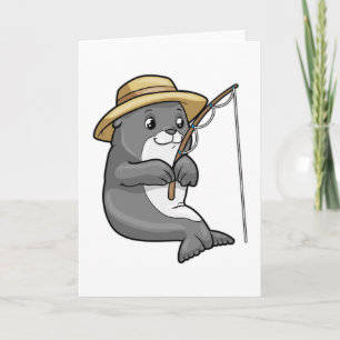 Seal at Fishing with Fishing rod & Hat Card