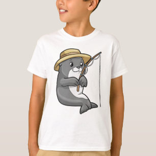 Seal at Fishing with Fishing rod & Hat T-Shirt