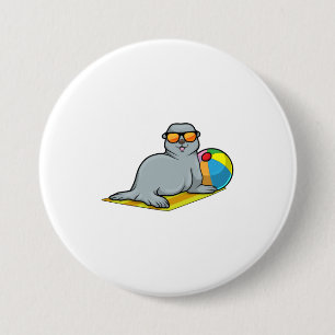 Seal at Sunbathing with Water polo 3 Inch Round Button