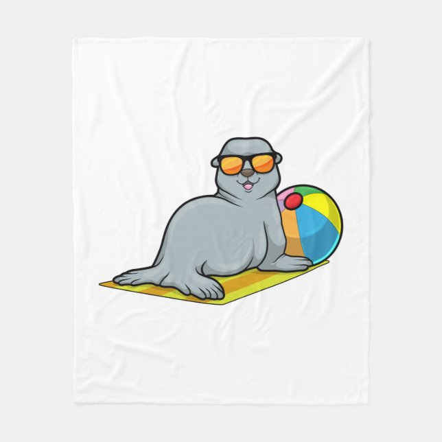 Seal at Sunbathing with Water polo Fleece Blanket (Front)