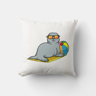 Seal at Sunbathing with Water polo Throw Pillow