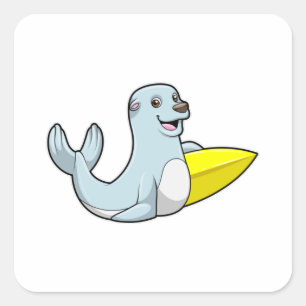 Seal at Surfing with Surfboard
