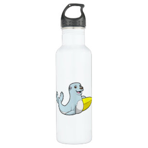 Seal at Surfing with Surfboard 710 Ml Water Bottle