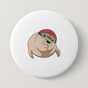 Seal at Swimming with Swimming goggles 3 Inch Round Button