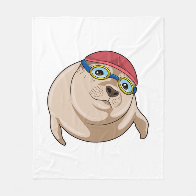 Seal at Swimming with Swimming goggles Fleece Blanket (Front)