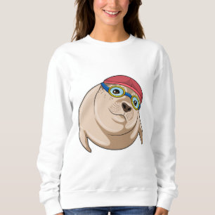 Seal at Swimming with Swimming goggles Sweatshirt
