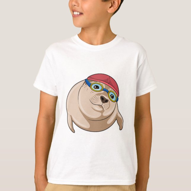 Seal at Swimming with Swimming goggles T-Shirt (Front)