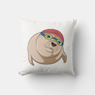 Seal at Swimming with Swimming goggles Throw Pillow