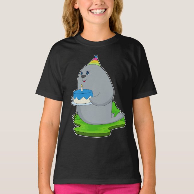 Seal Birthday Cake T-Shirt (Front)