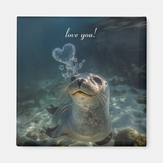 seal blowing heart bubbles magnet (Front)