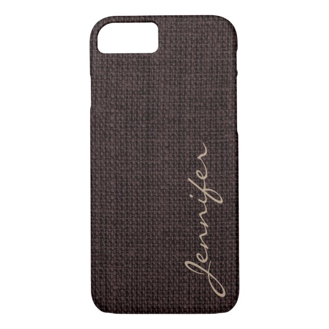 Seal brown Burlap Rustic Linen Monogram Case-Mate iPhone Case (Back)