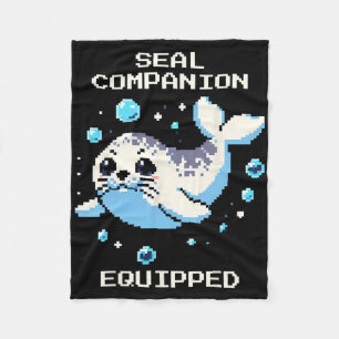 Seal Companion Equipped Pixel Art Seal Retro Vibes Fleece Blanket