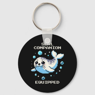 Seal Companion Equipped Pixel Art Seal Retro Vibes Keychain
