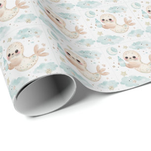 Seal Cute Baby Pastel Watercolor Pattern  Wrapping Paper