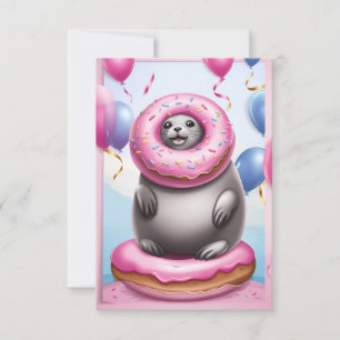 Seal Doughnut Delight: Birthday Card Template