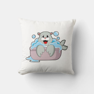 Seal in Bathtub Throw Pillow