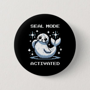 Seal Mode Activated Pixel Art Seal Retro Gamer Sty 2 Inch Round Button