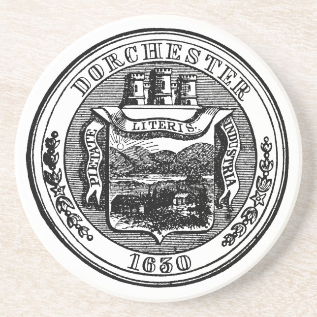 Seal of Dorchester Massachusetts, black Coaster (Front)